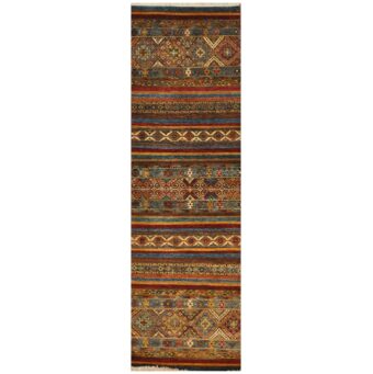 Afghan Hand-Knotted Khorjeen Kazak Wool Runner (2'8 x 8'6)