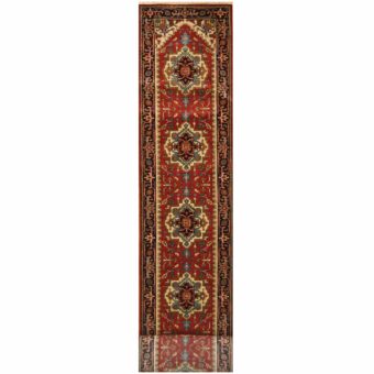 Indo Hand-Knotted Heriz Wool Runner (2'7 x 23'7)