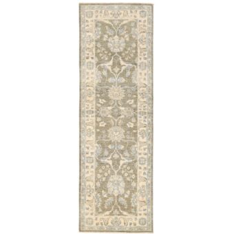 Afghan Hand-knotted Vegetable Dye Whitewash Ziegler Wool Runner (2'7 x 8'2)