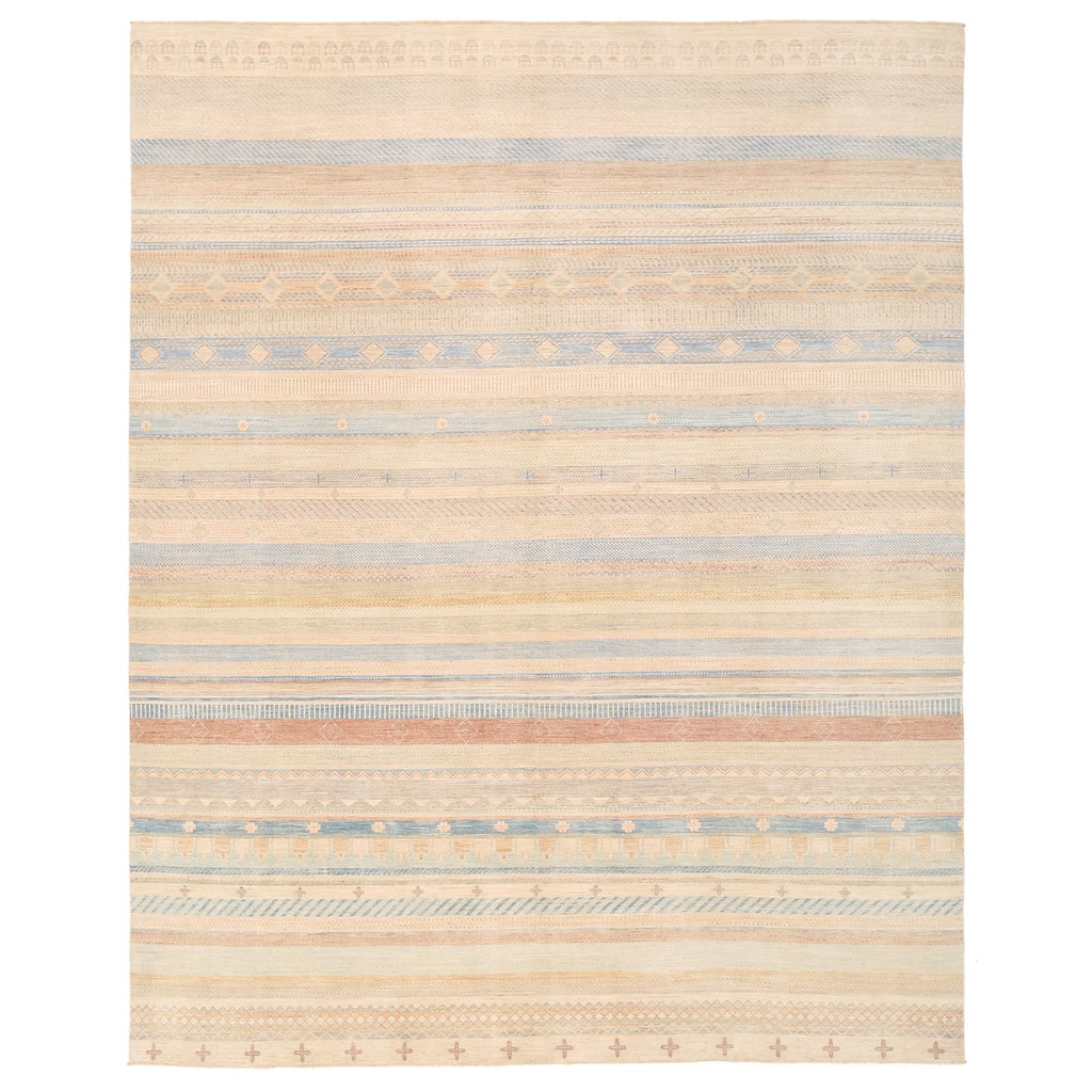 Afghan Hand-knotted Vegetable Dye Striped Gabbeh Wool Rug (12'1 x 15')