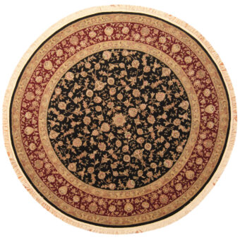 Indo Hand-knotted Round Tabriz Wool and Silk Rug (8' x 8')