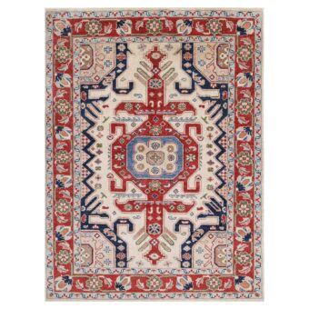 Afghan Hand-knotted Vegetable Dye Kazak Wool Rug (4'10 x 6'5)
