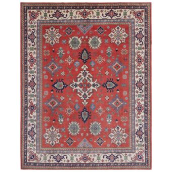 Afghan Hand-knotted Vegetable Dye Kazak Wool Rug (7'10 x 9'10)