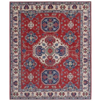 Afghan Hand-knotted Vegetable Dye Kazak Wool Rug (7'10 x 9'9)