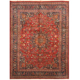 Persian Hand-knotted 1960's Semi-antique Mashad Wool Rug (9'8 x 13')