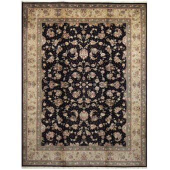 Indo Hand-knotted Tabriz Wool & Silk Rug (9' x 12'3)