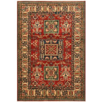 Afghan Hand-knotted Tribal Kazak Wool Rug (4' x 5'10)