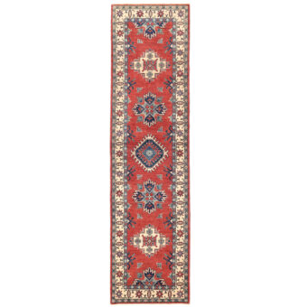 Afghan Hand-knotted Vegetable Dye Kazak Wool Runner (2'7 x 10'1)