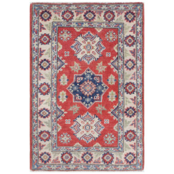 Afghan Hand-Knotted Vegetable Dye Kazak Wool Rug (2' x 3')
