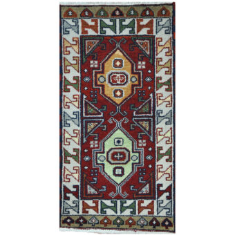 Indo Hand-Knotted Tribal Kazak Wool Rug (2' x 4')