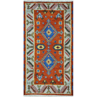 Indo Hand-Knotted Tribal Kazak Wool Rug (2' x 4')