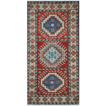 Indo Hand-Knotted Tribal Kazak Wool Rug (2' x 4')