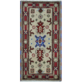 Indo Hand-Knotted Tribal Kazak Wool Rug (2' x 4')