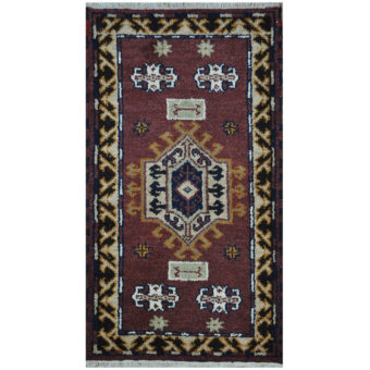 Indo Hand-Knotted Tribal Kazak Wool Rug (2' x 4')