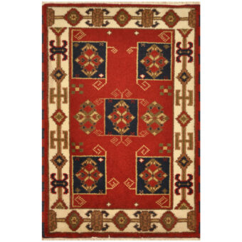 Indo Hand-Knotted Tribal Kazak Wool Rug (2'x4')