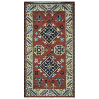 Indo Hand-Knotted Tribal Kazak Wool Rug (2' x 4')