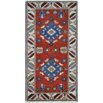 Indo Hand-Knotted Tribal Kazak Wool Rug (2' x 4')