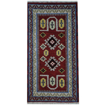 Indo Hand-knotted Tribal Kazak Wool Rug (2' x 4')