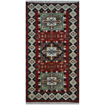 Indo Hand-knotted Tribal Kazak Wool Rug (2' x 4')