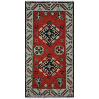 Indo Hand-knotted Tribal Kazak Wool Rug (2' x 4')