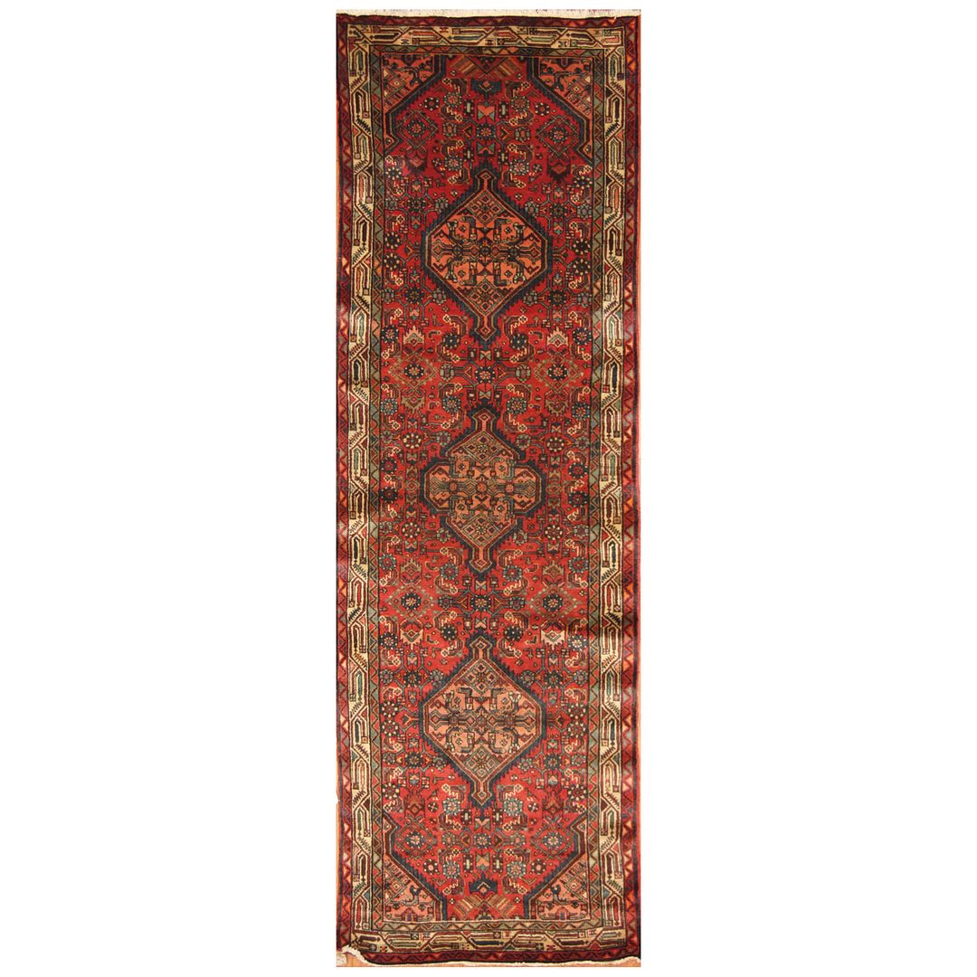 Persian Hand-knotted Hamadan Wool Runner (3'6 x 11')