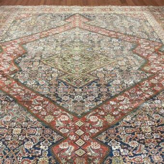 1860s Antique Handmade Persian Malayer Wool Rug (13' x 15'10")
