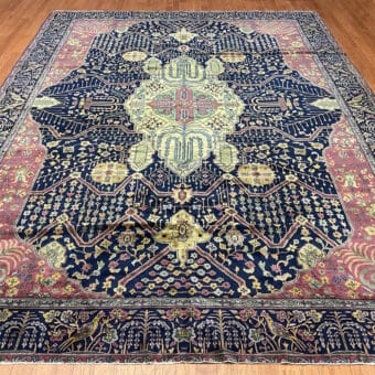 1860s Antique Handmade India Agra Wool Rug (9'2" x 12'9")