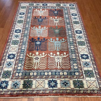 Afghan Hand-Knotted Vegetable Dye Kazak Wool Rug (5'1 x 8')