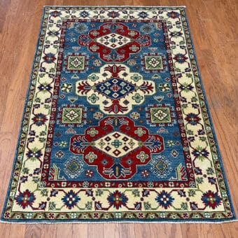Afghan Hand-Knotted Vegetable Dye Kazak Wool Rug (4' x 6')