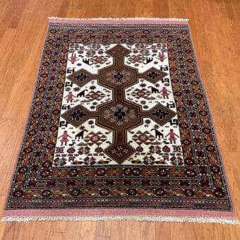 Afghan Hand-knotted Tribal Turkomen Wool & Silk Rug (4' x 5'8)