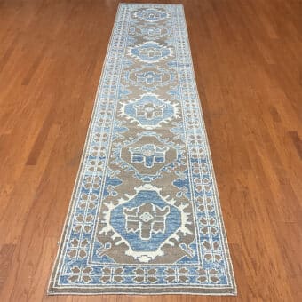 Turkish Hand-knotted Oushak Wool Runner (3'4 x 15')