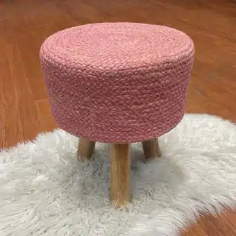 Indo Upholstered Round Footstool (14" x 14" x 17")